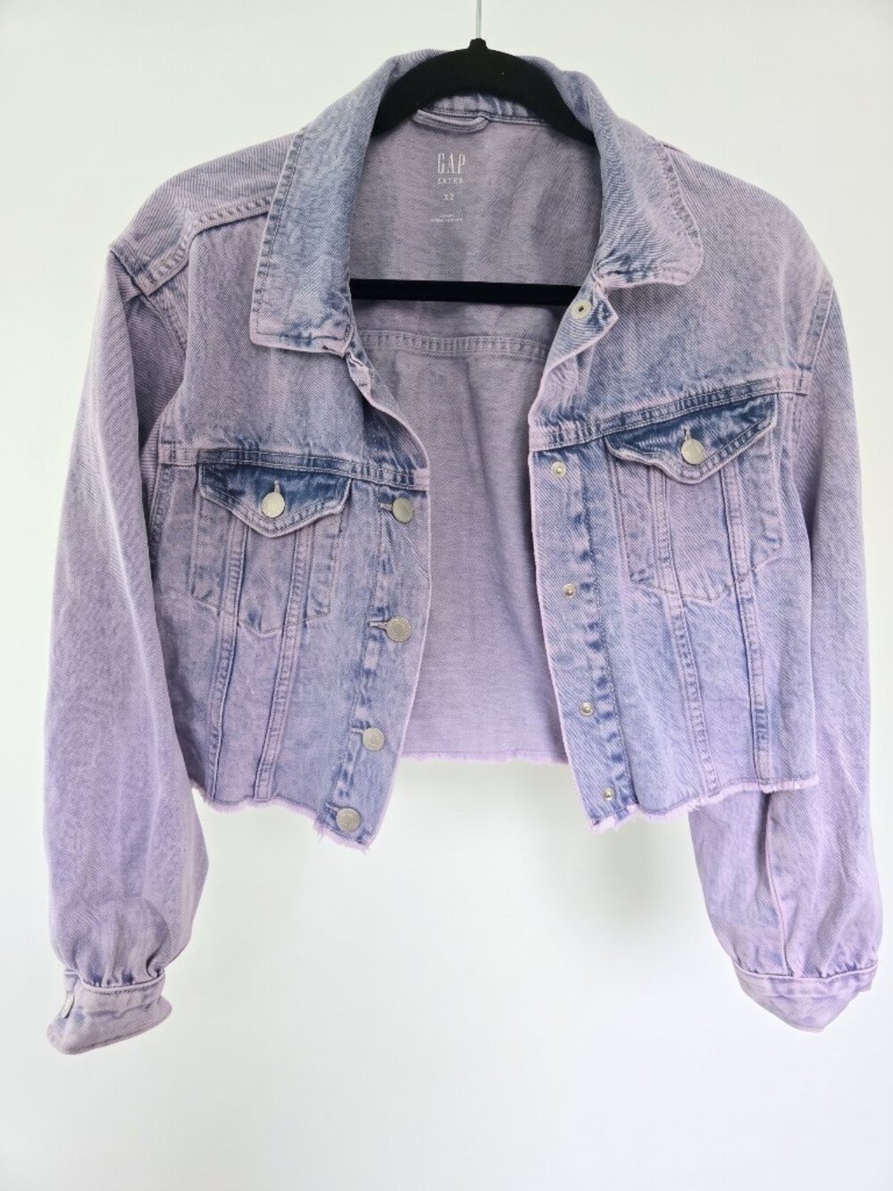 Gap Kids Cropped Acid Wash Denim Jacket Pink Tint Raw Hem XXL (12-14)